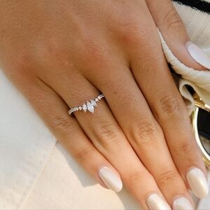 Tiara Marquise Cut Diamond Ring Crown Dainty Curved Sterling Silver
